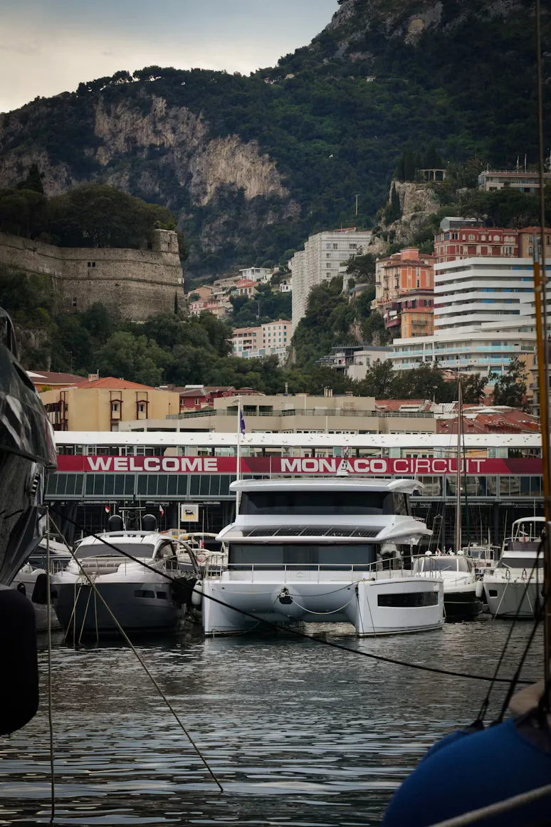 Yachts moored by the Monaco circuit