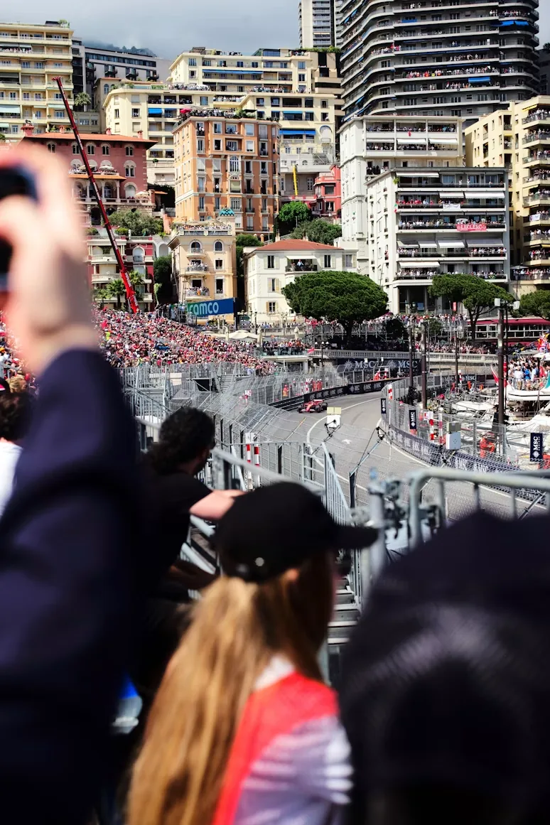 Spectators watching the Monaco Grand Prix above the harbour
