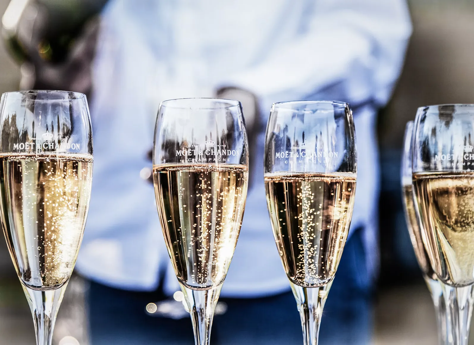 Glasses of champagne on a tray